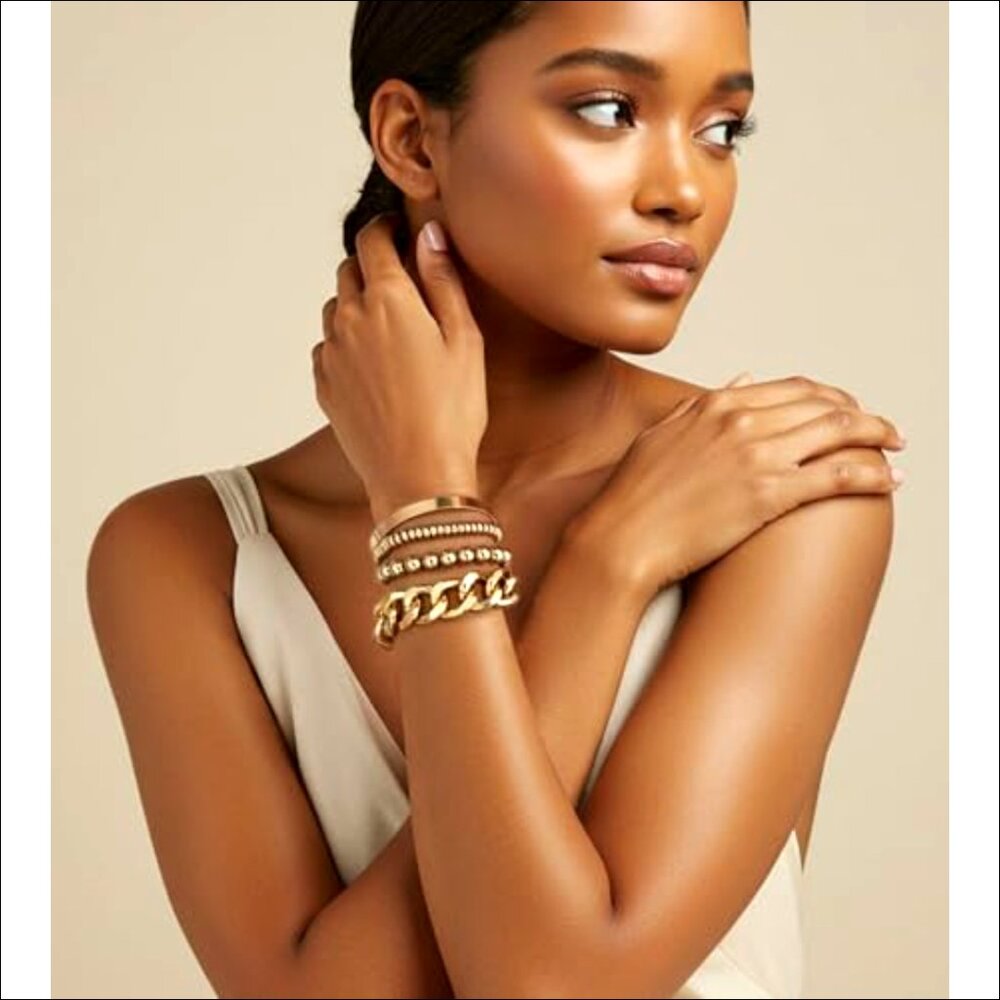 5-Piece Adjustable Stackable Bracelet Set, Chunky… - image 5